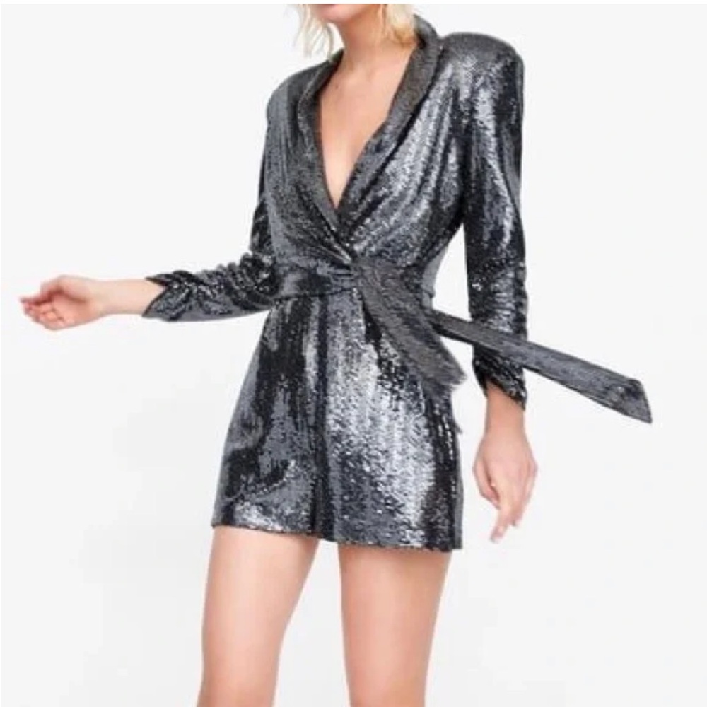 Zara Embellished Sequine Blazer Style Romper (L)